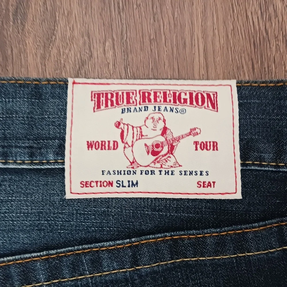True Religion Mens Slim OM Wheat SN Jeans Dark Wash Blue 38 x 34 MNRJ19OMW